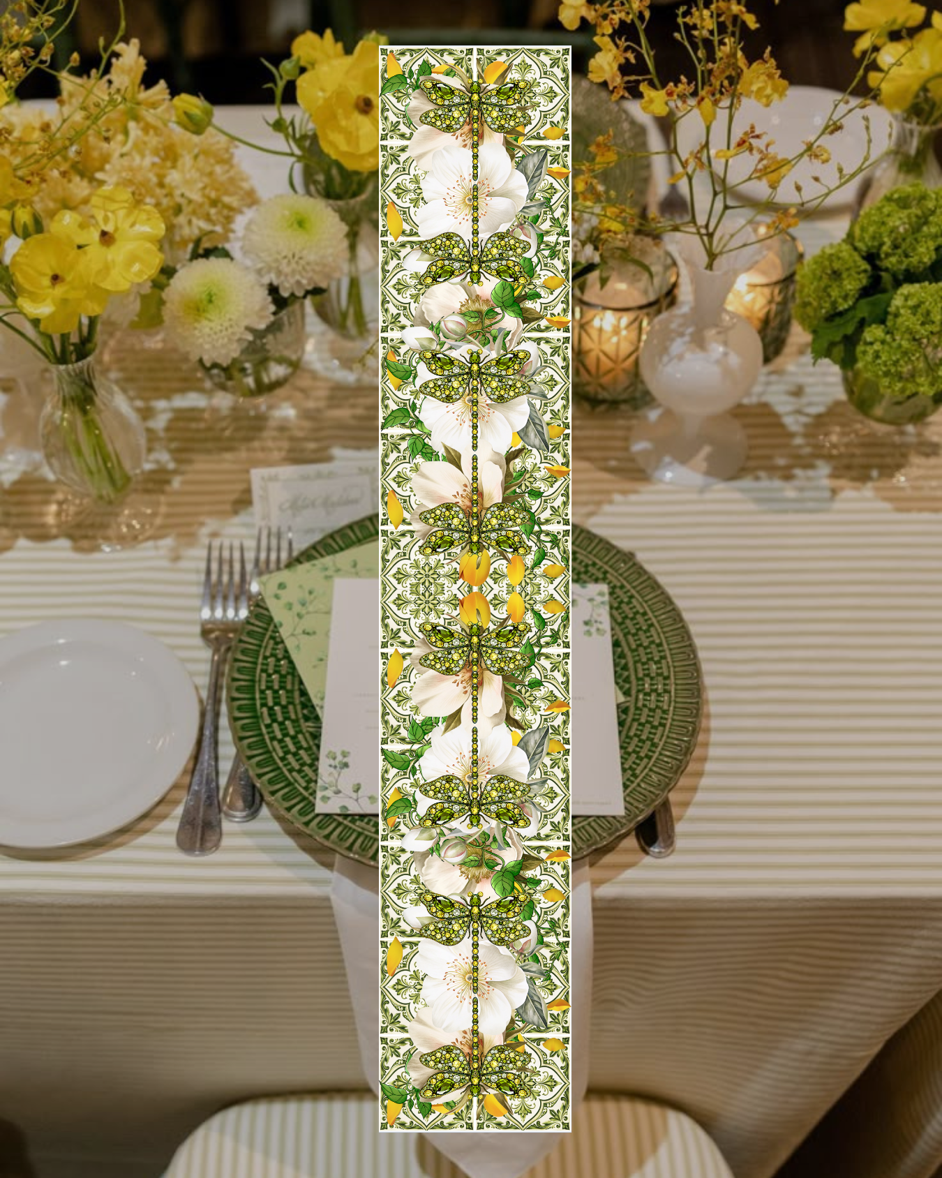Table Runner - Green Dragonflies - Hannah Claire Creations