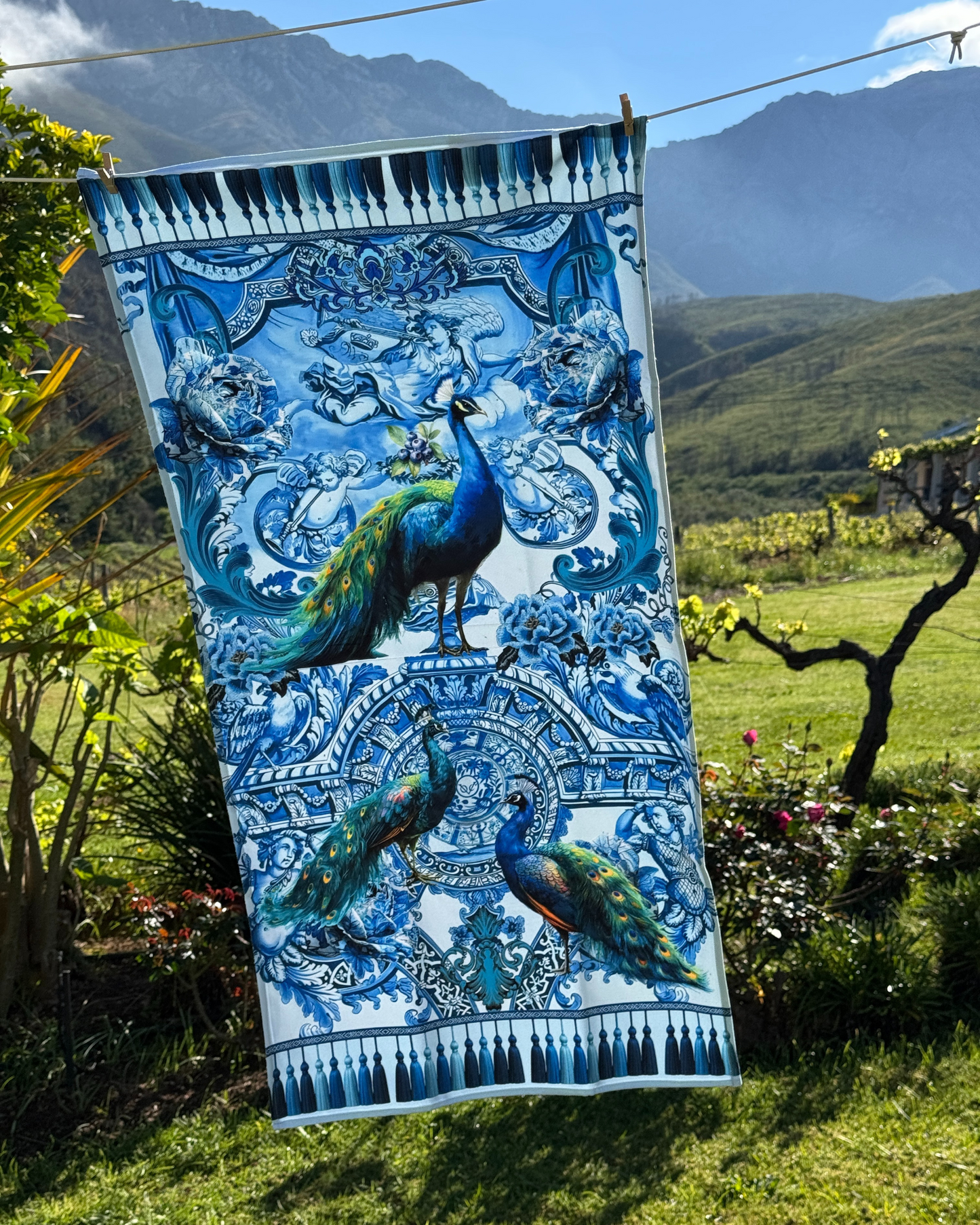 Peacock On Blue- Guest Bathroom Towel