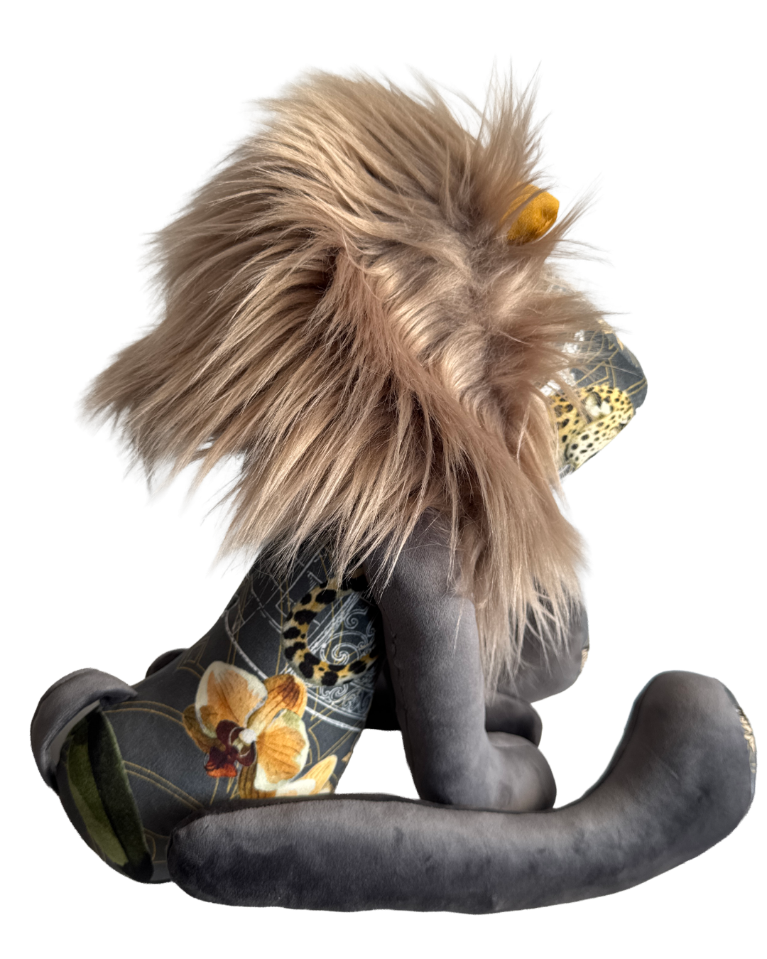 Handmade Lion - Crimson Orchard Leopards (Grey Velvet) - Hannah Claire Creations