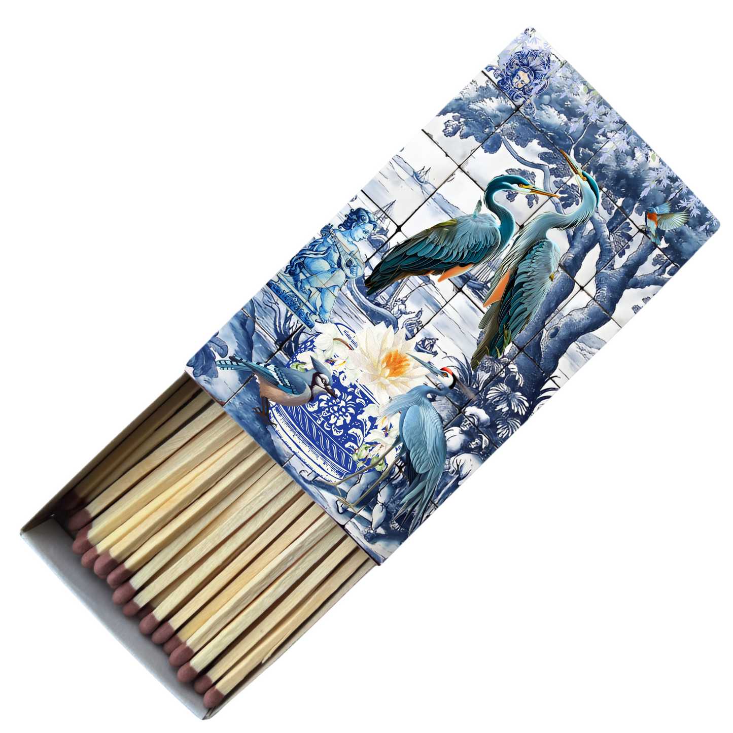 Safety Match Box - Blue & White Cranes - Hannah Claire Creations