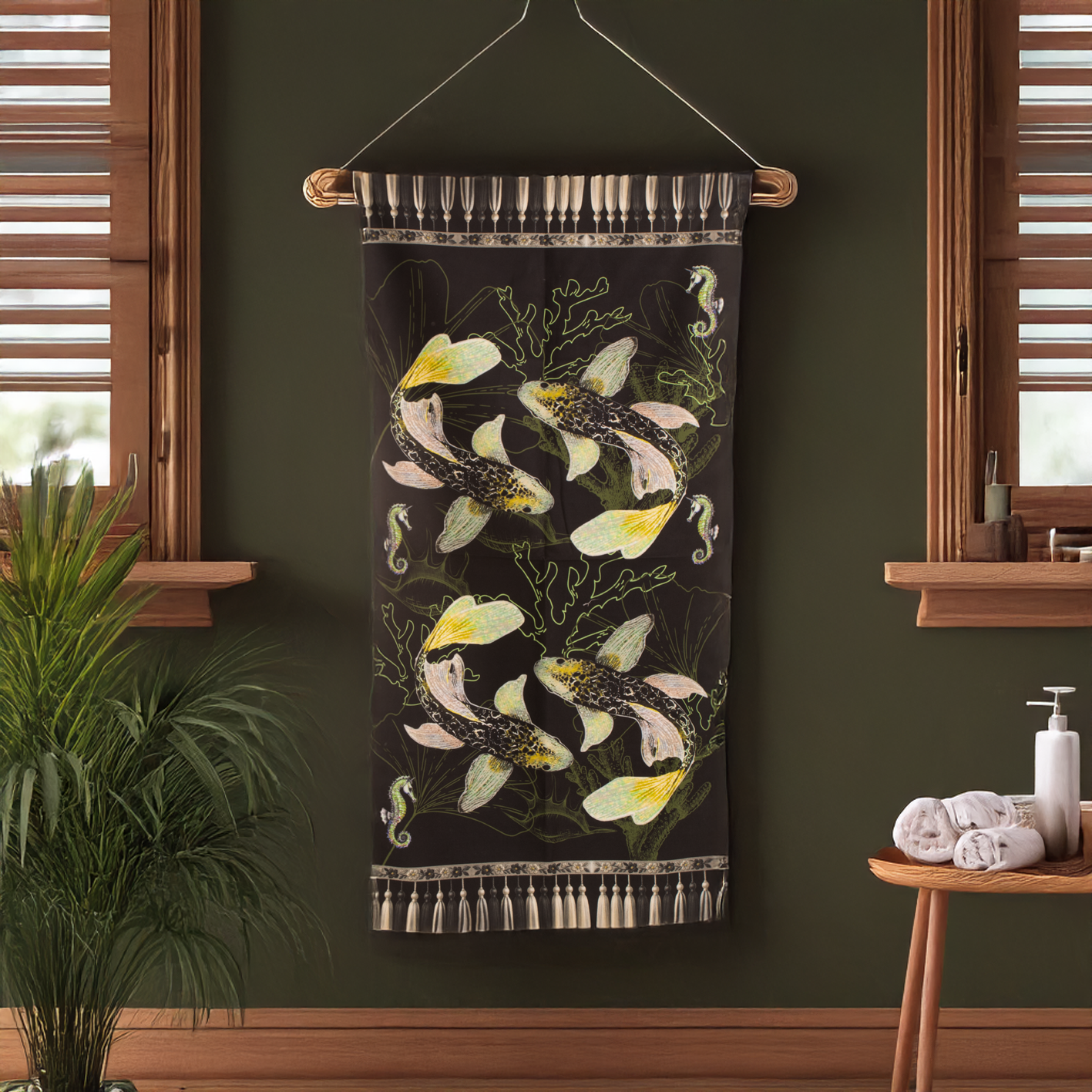 Black & Green Koi - Guest Bathroom Towel