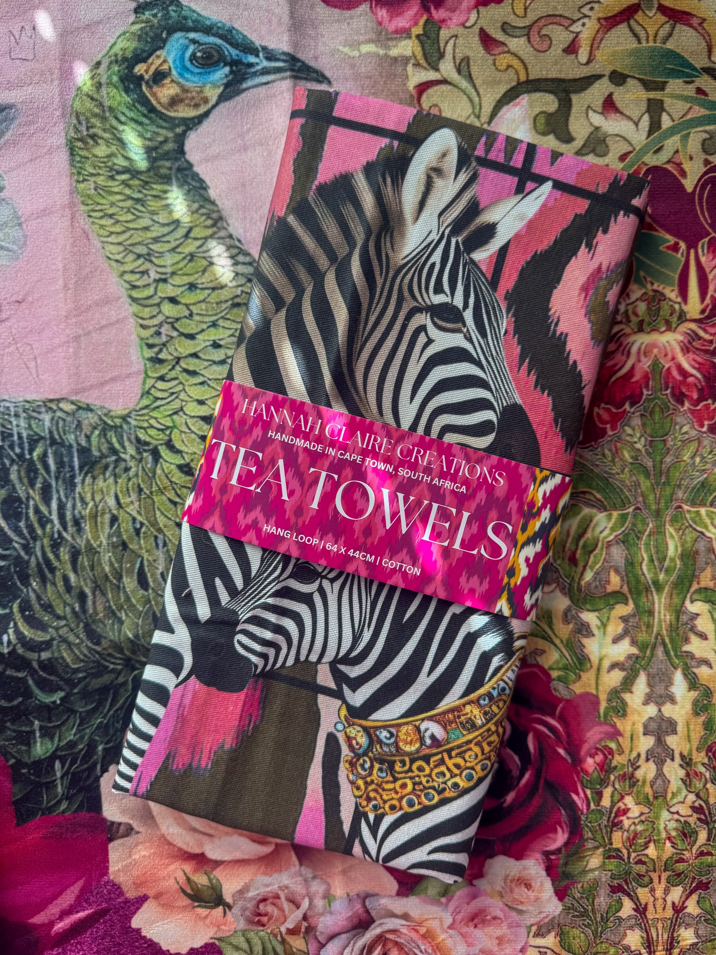 Two Zebras On Ikat - Tea Towel