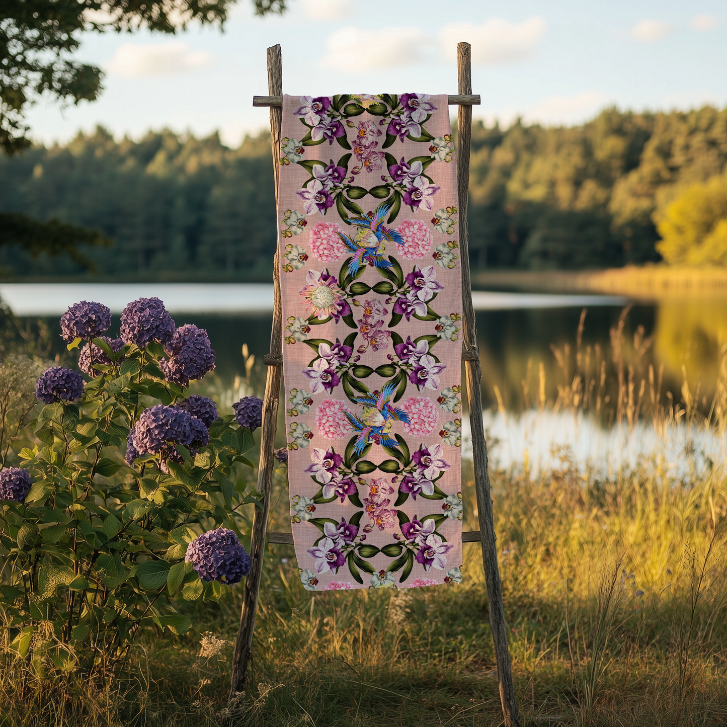 Table Runner - Orchids & Blue Birds