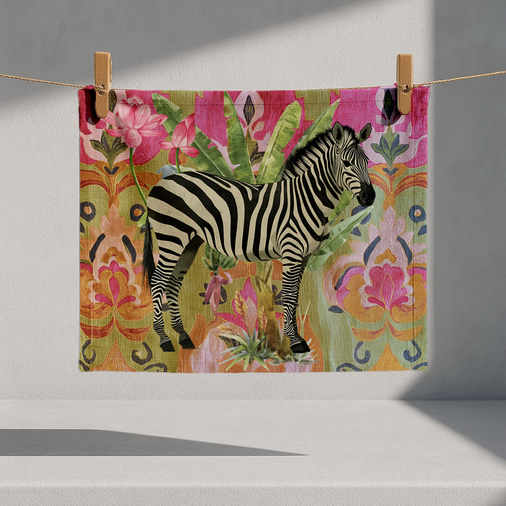Zebra On Linen Look - Tea Towel