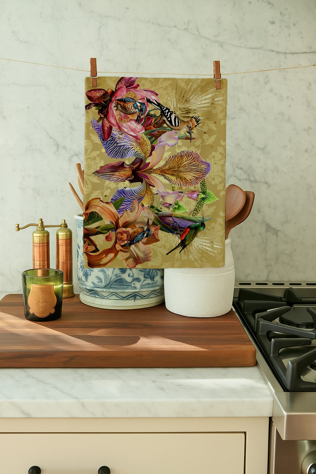 Birds & Iris - Tea Towel