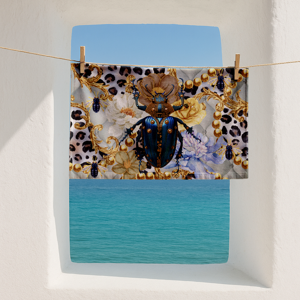 Blue And Gold Scarab - Tea Towel