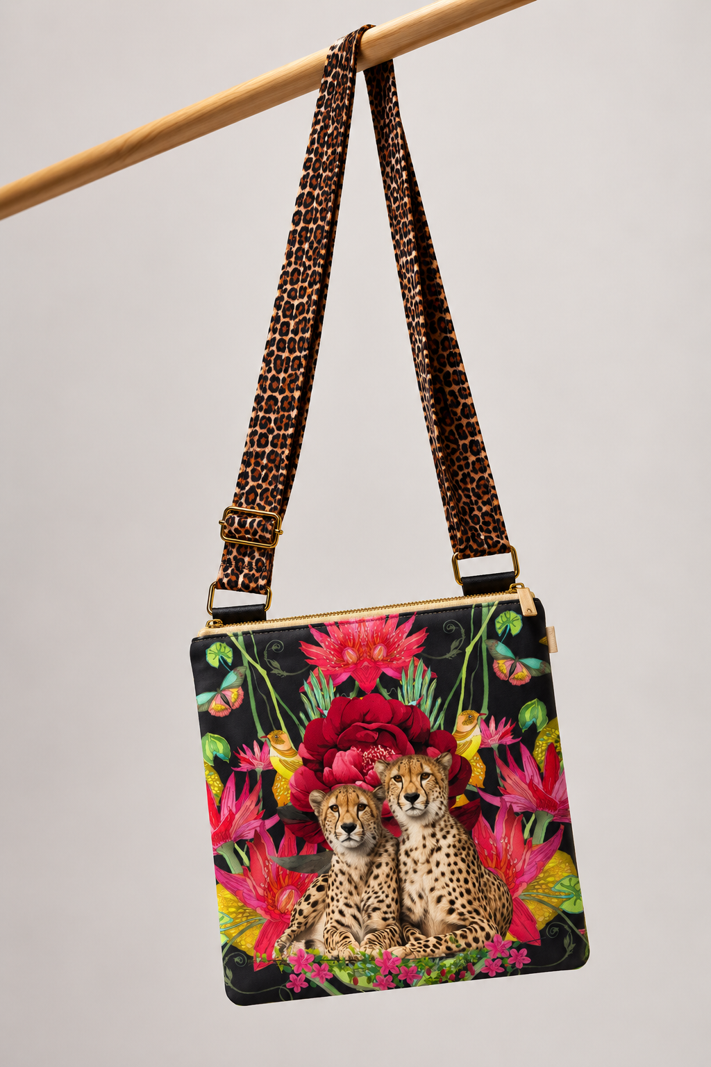Two Cheetahs & Red Flowers