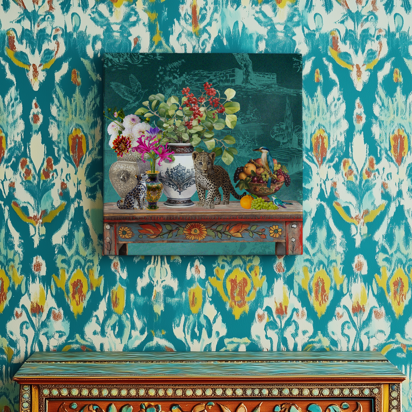 Stretched Velvet Print - Nocturne in Teal