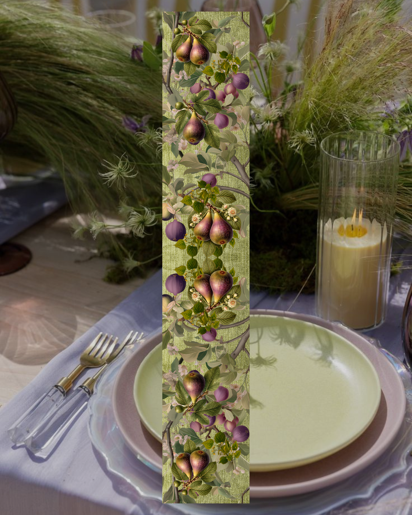 Table Runner - Figs On Green - Hannah Claire Creations