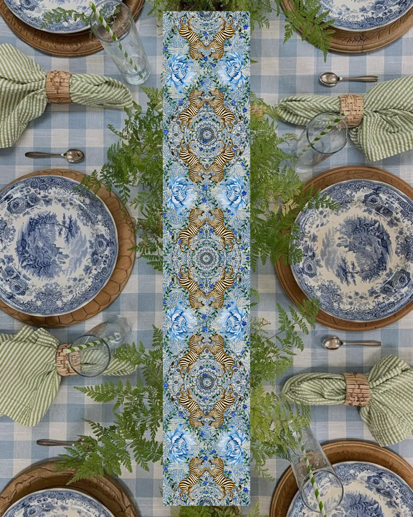 Table Runner - Zebras On Blue - Hannah Claire Creations