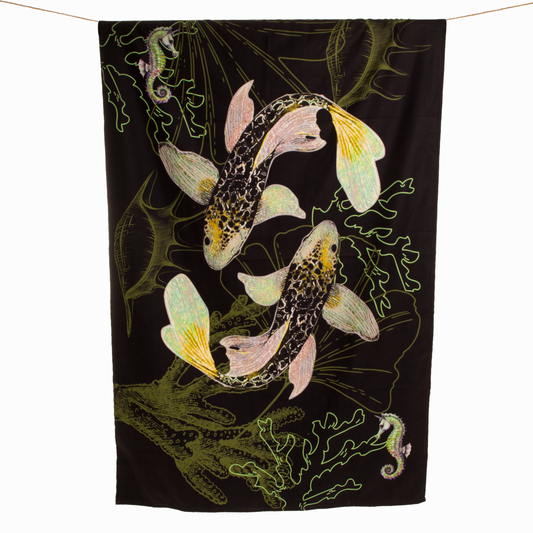 Black & Green Koi - Beach Towel