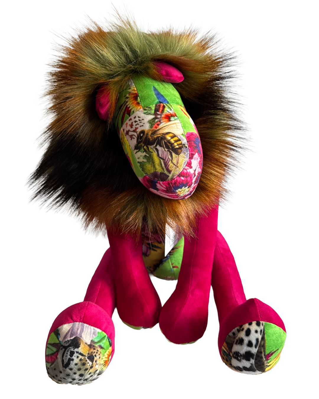 Handmade Lion - Pink & Green Bee (Pink Velvet) - Hannah Claire Creations