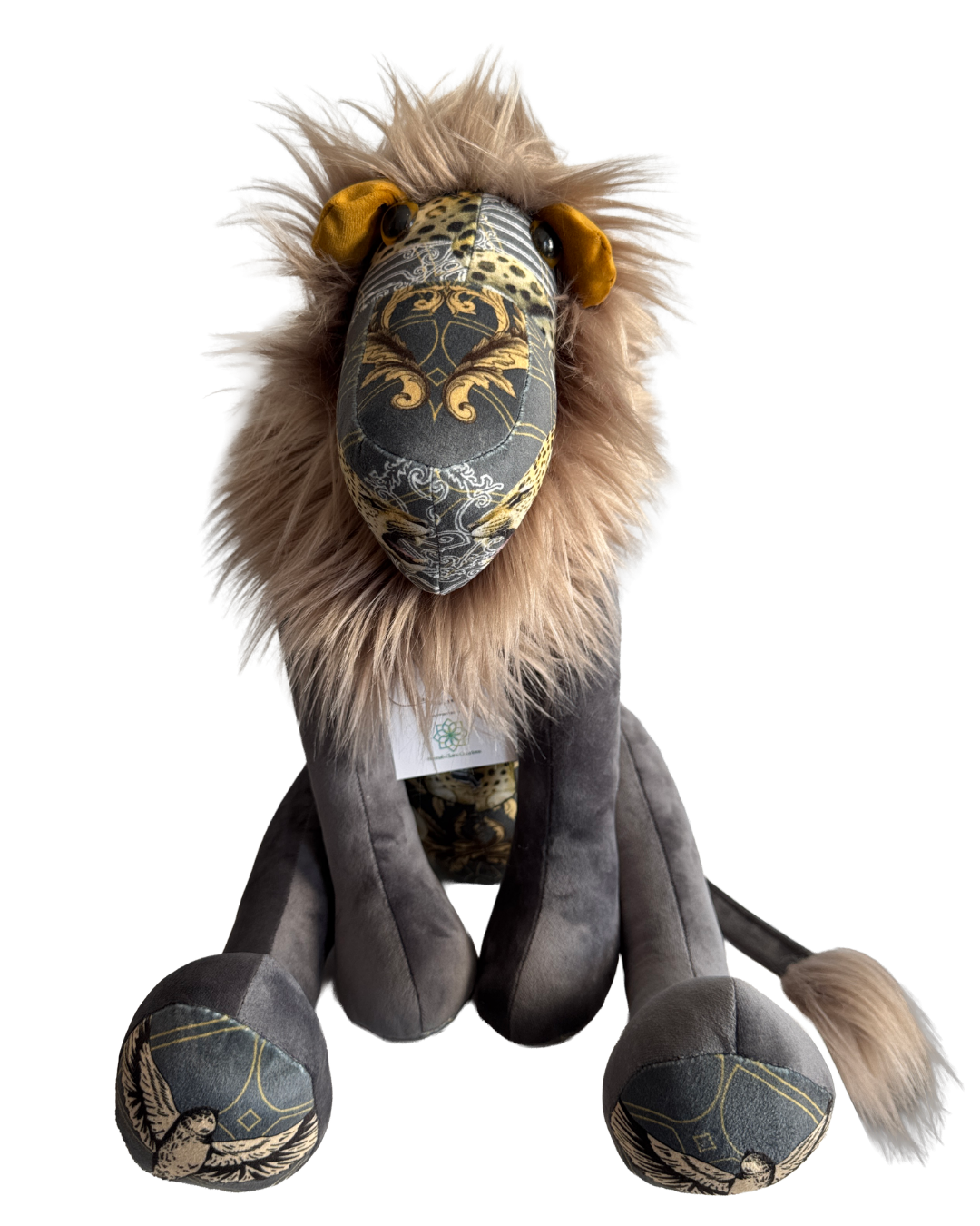 Handmade Lion - Crimson Orchard Leopards (Grey Velvet) - Hannah Claire Creations