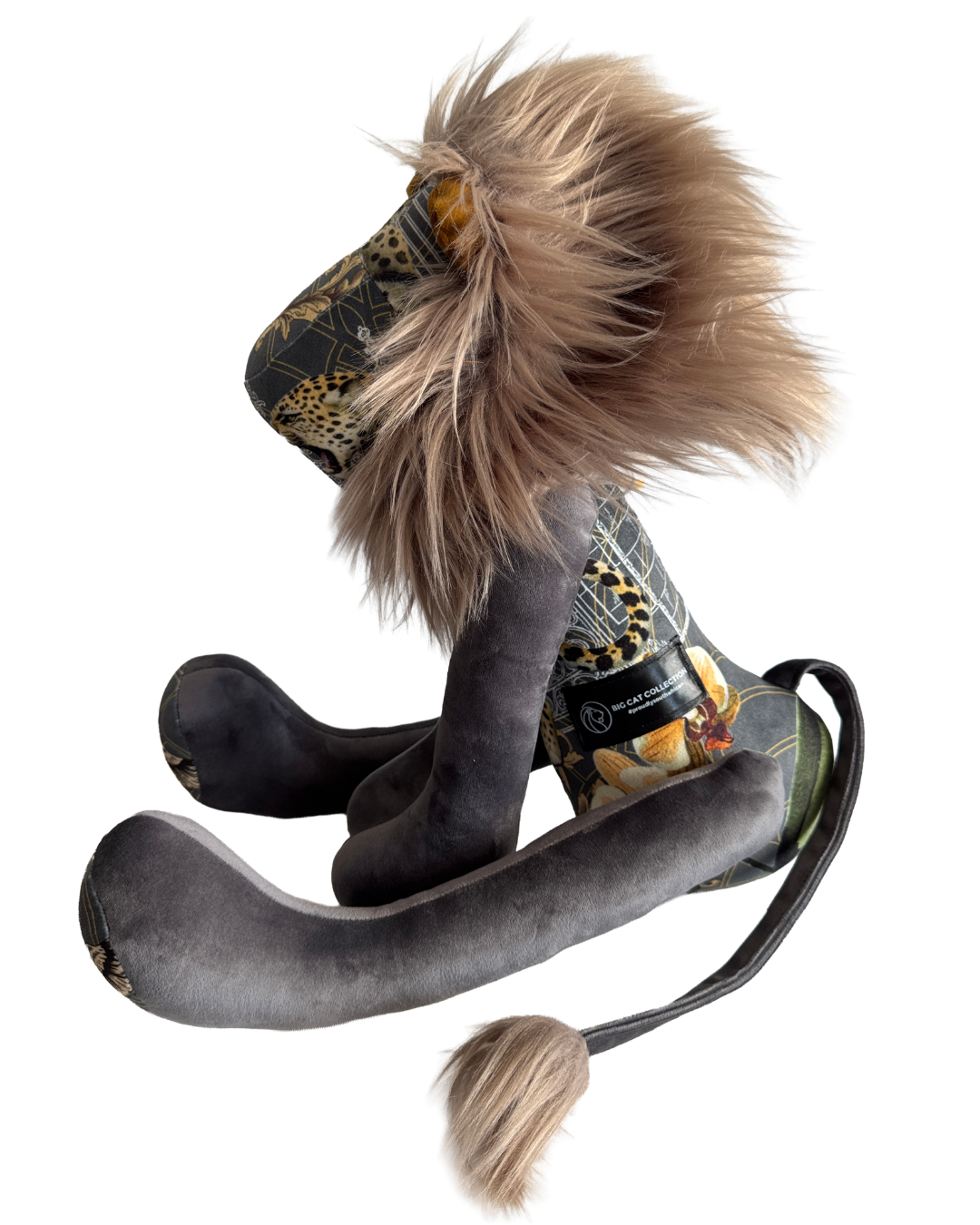 Handmade Lion - Crimson Orchard Leopards (Grey Velvet) - Hannah Claire Creations