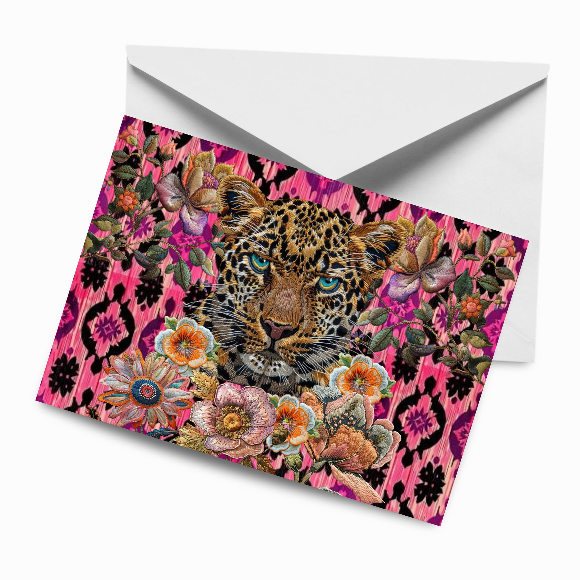 Pink Leopard In Flowers - Hannah Claire Creations