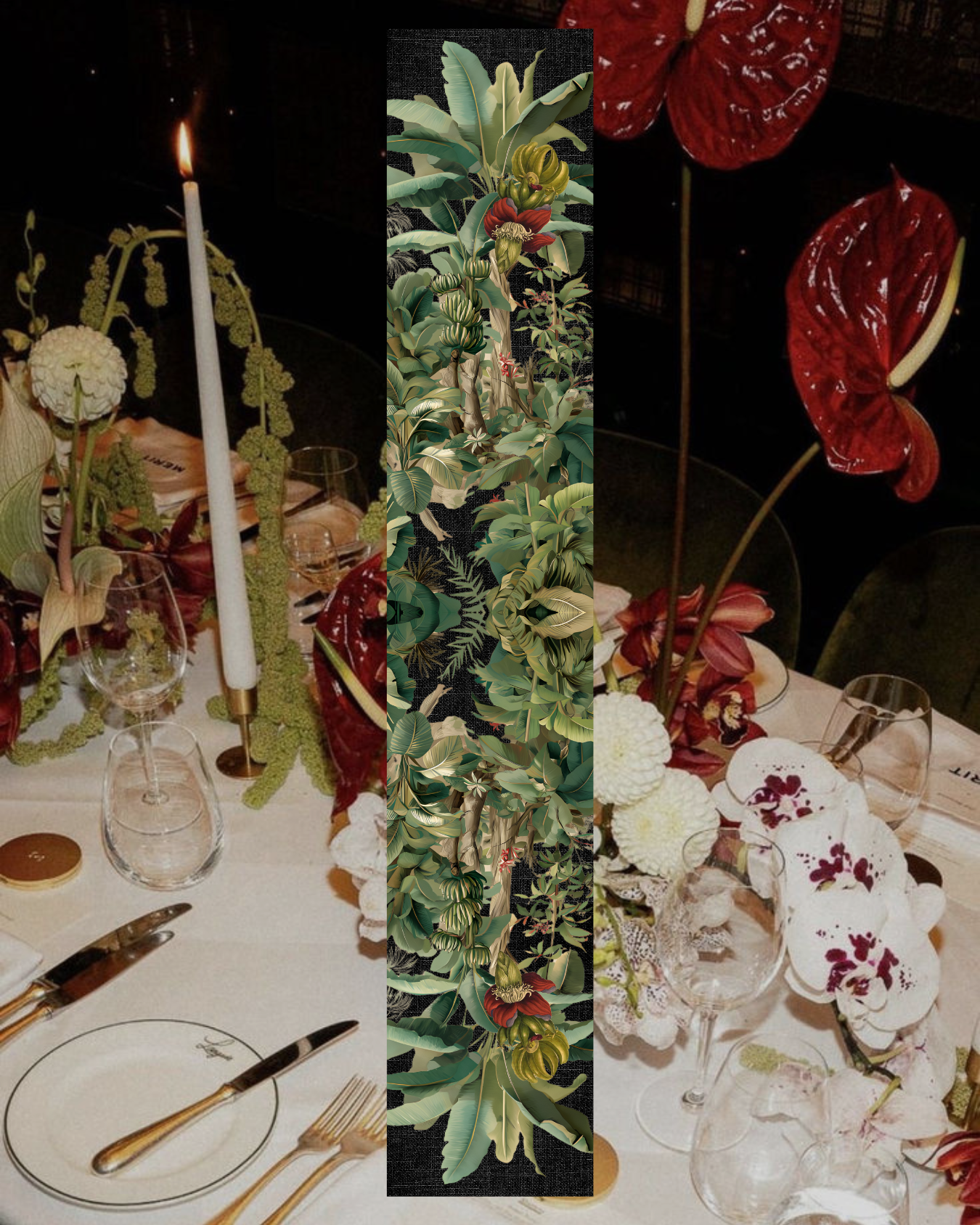 Table Runner - Palms On Black - Hannah Claire Creations