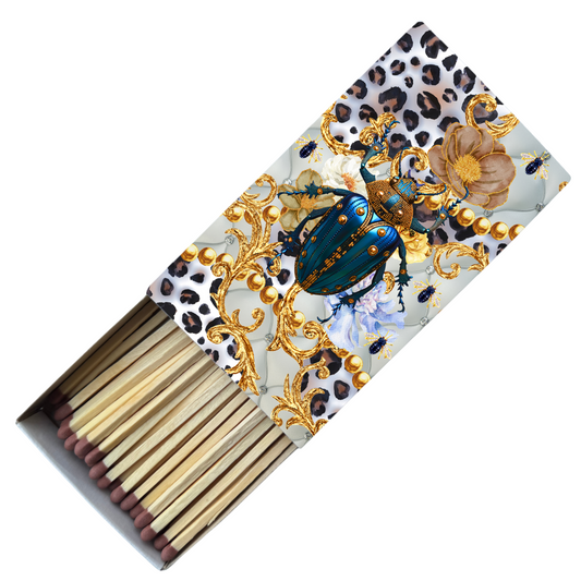 Safety Match Box - Blue & Gold Scarab - Hannah Claire Creations