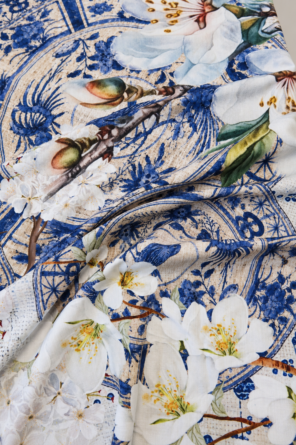 Outdoor Tablecloth - Blue & White Plates With Blossoms