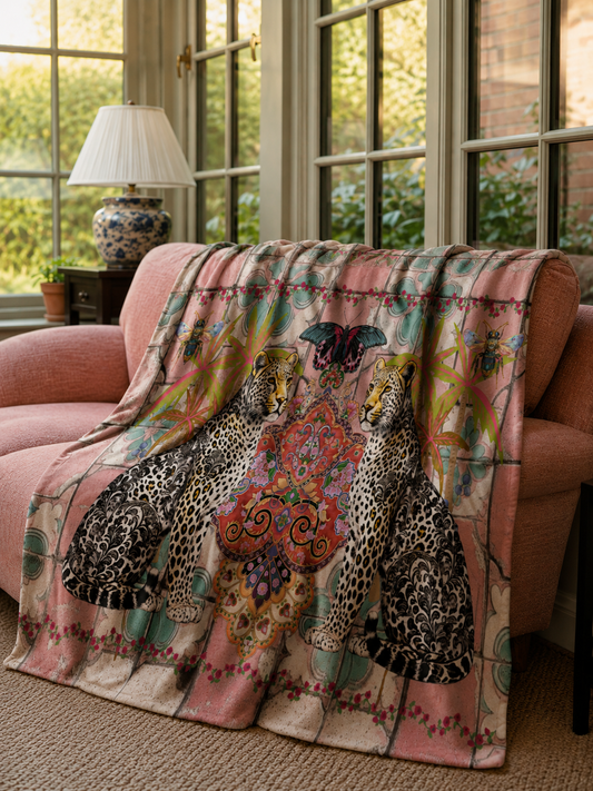 Spotty Leopards On Pink - Fleece Blanket
