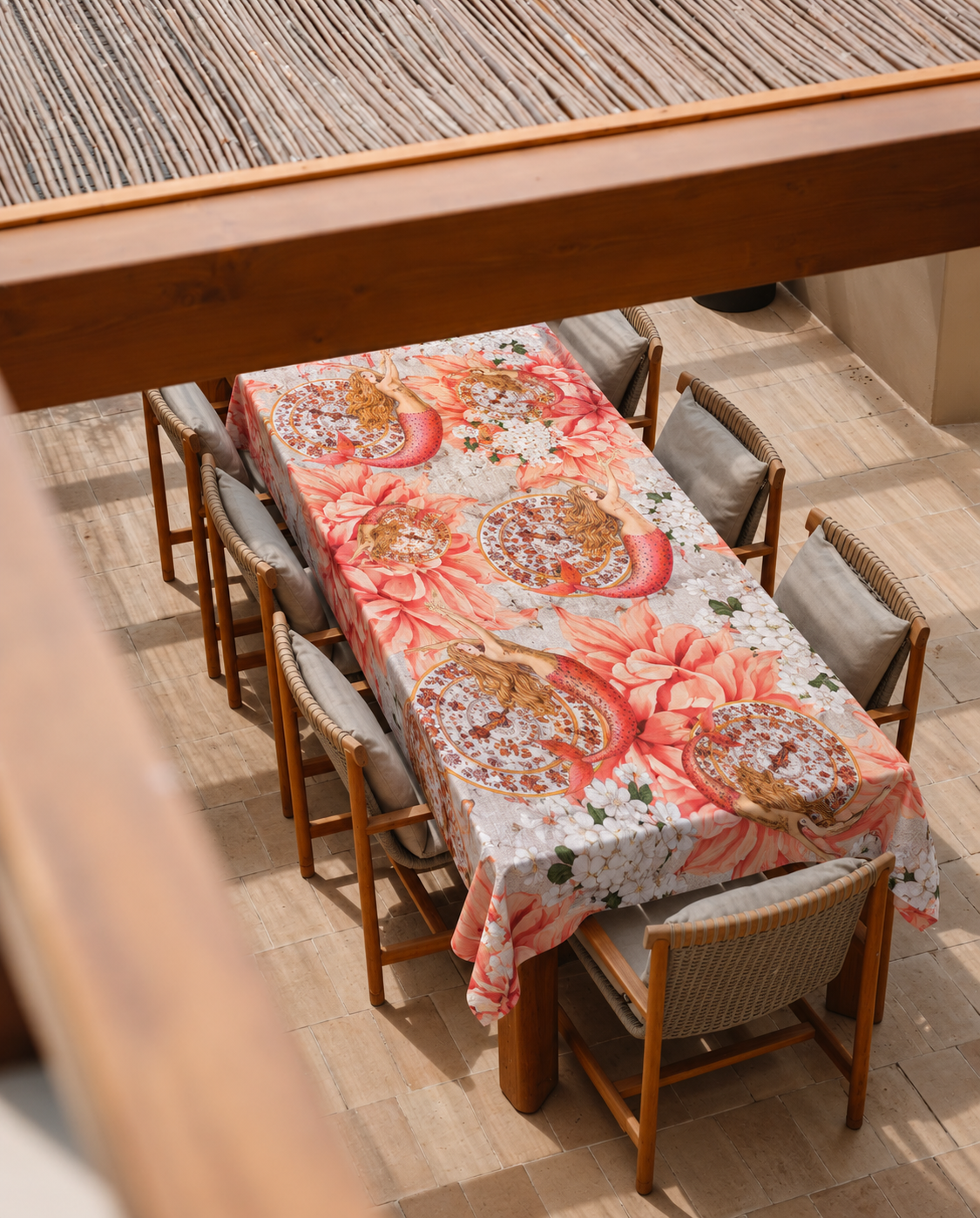 Outdoor Tablecloth - Orange & Peachy Mermaids