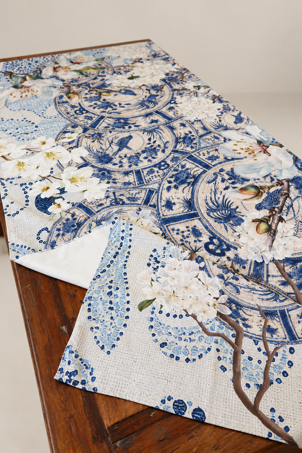 Outdoor Tablecloth - Blue & White Plates With Blossoms