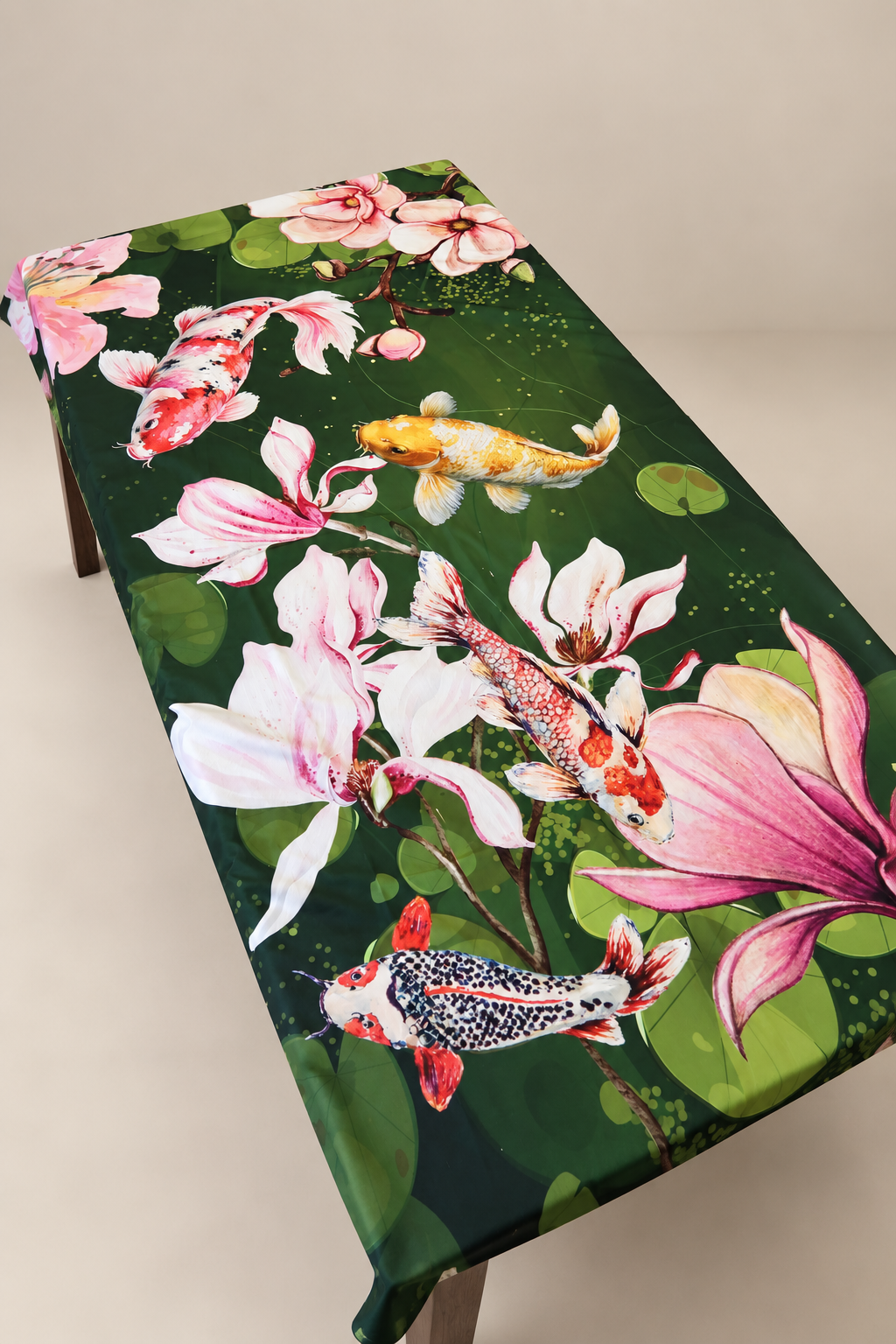 Outdoor Tablecloth - Green Lily Pond With Koi & Blossoms
