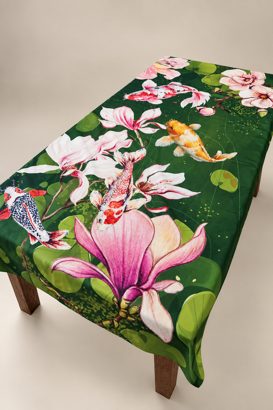 Outdoor Tablecloth - Green Lily Pond With Koi & Blossoms