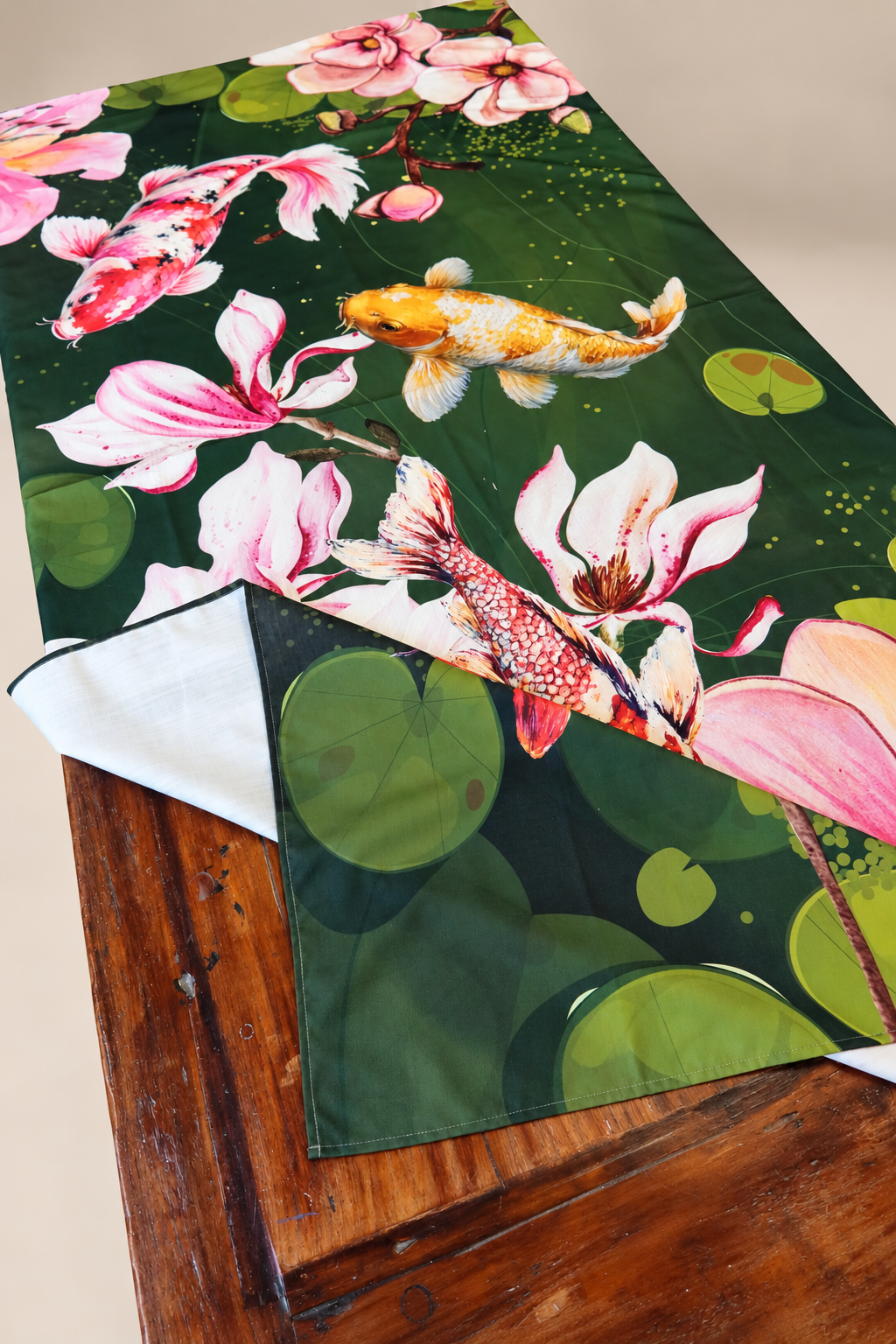 Outdoor Tablecloth - Green Lily Pond With Koi & Blossoms