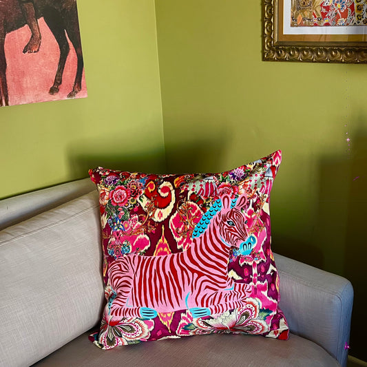 Pink Zebra - Velvet 60 x 60 Cushion ( Slight Design Flaw ) - Hannah Claire Creations