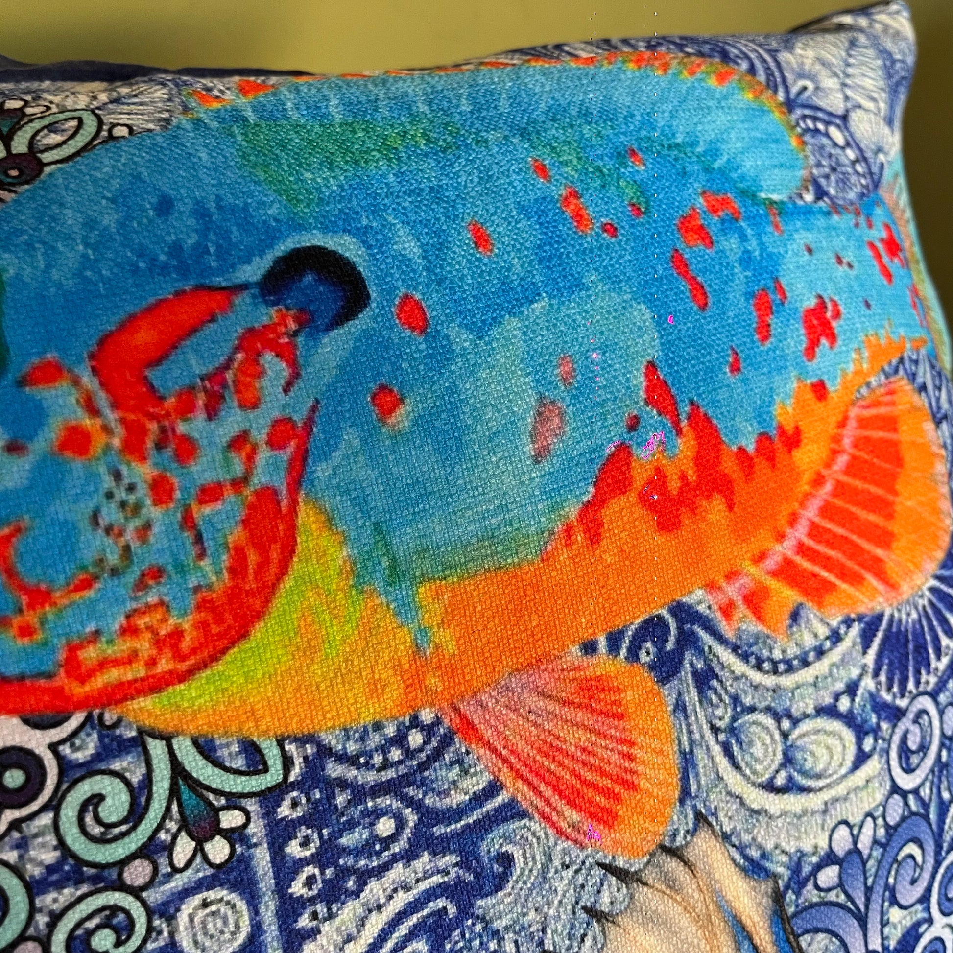 Blue Betta Fish - 55 x 55cm Natural Weave Cushion - Hannah Claire Creations