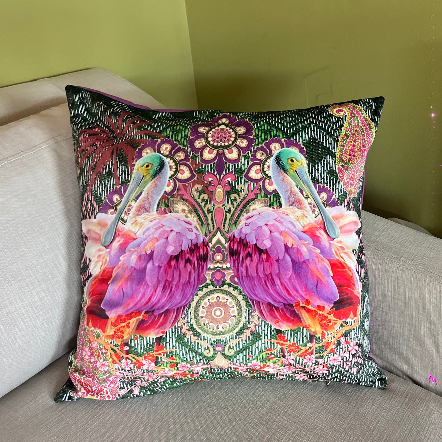 Mirrored Spoonbill - 50 x 50cm Cushion - Hannah Claire Creations