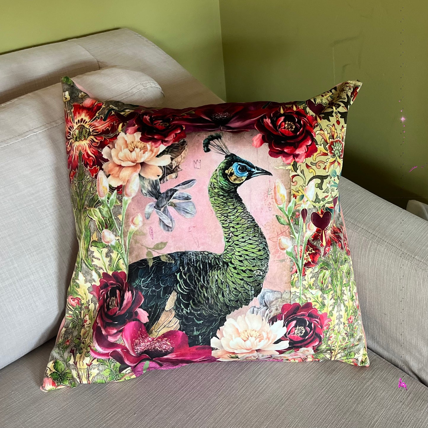 Pink Peacock - 50 x 50cm Cushion - Hannah Claire Creations