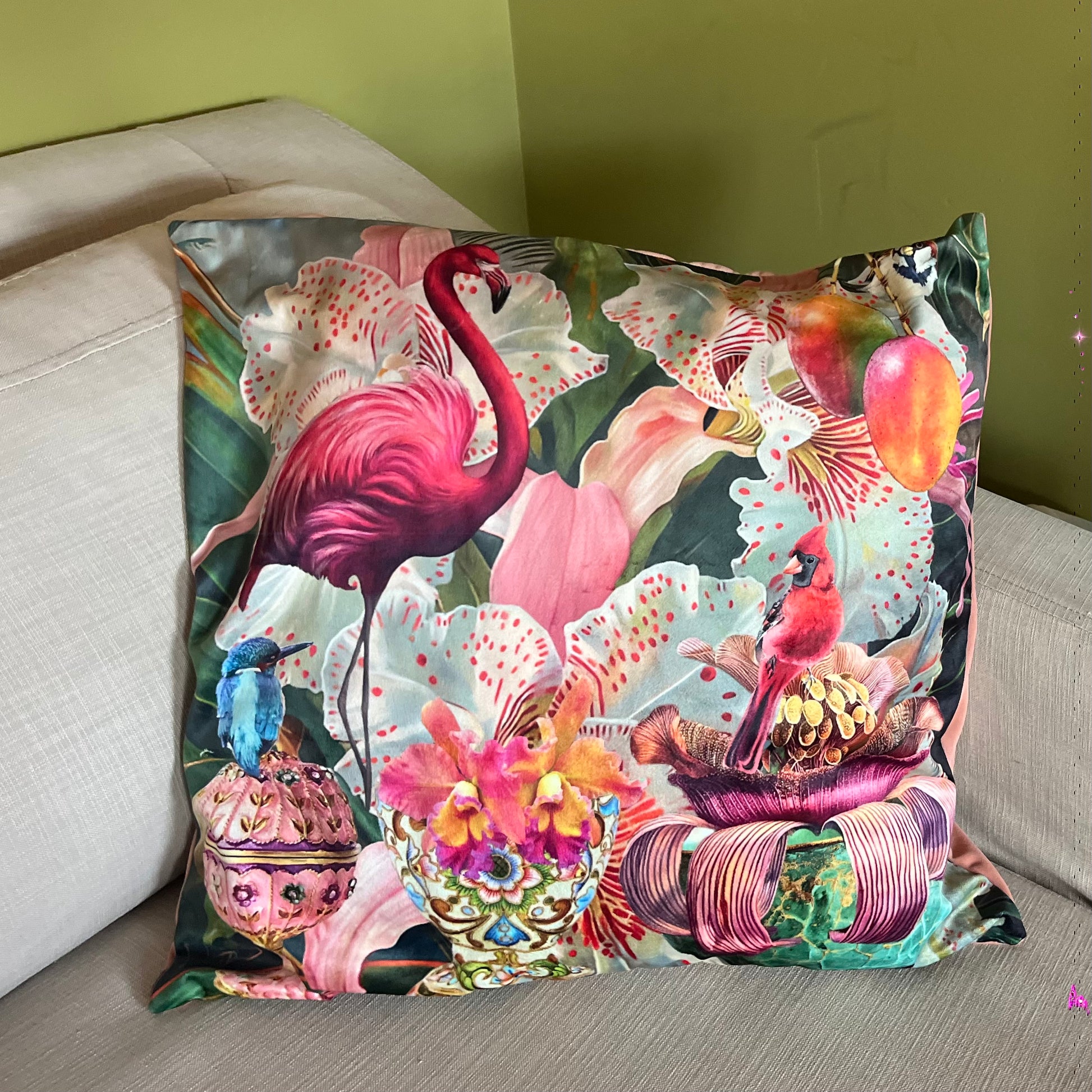 Pink Flamingo Botanical - 50 x 50cm Cushion - Hannah Claire Creations