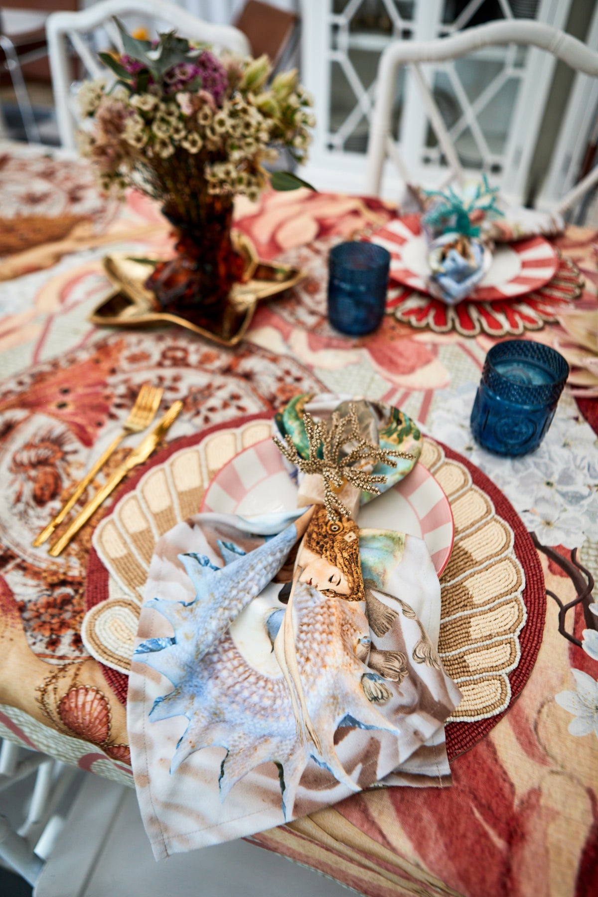 Outdoor Tablecloth - Orange & Peachy Mermaids