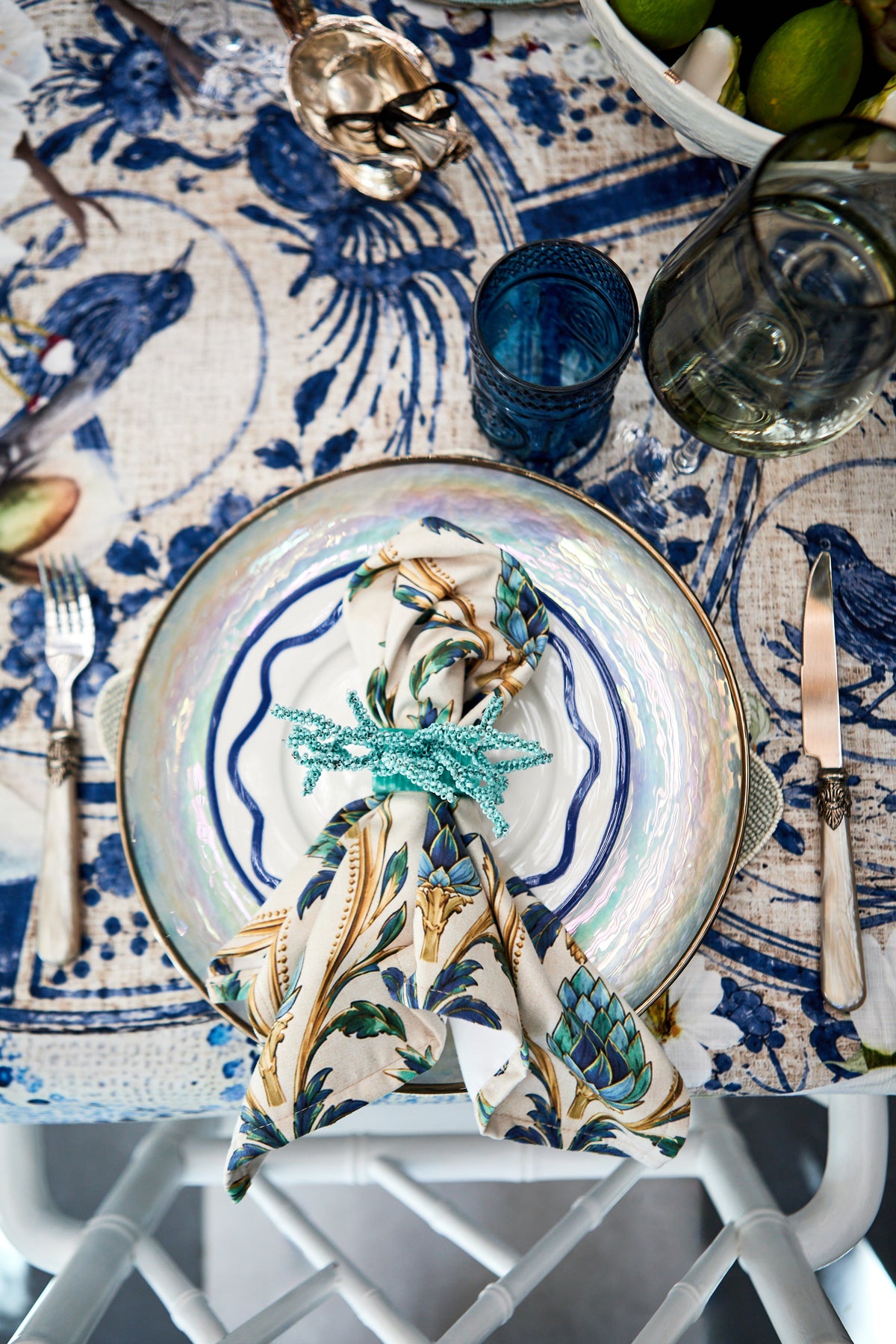 Outdoor Tablecloth - Blue & White Plates With Blossoms