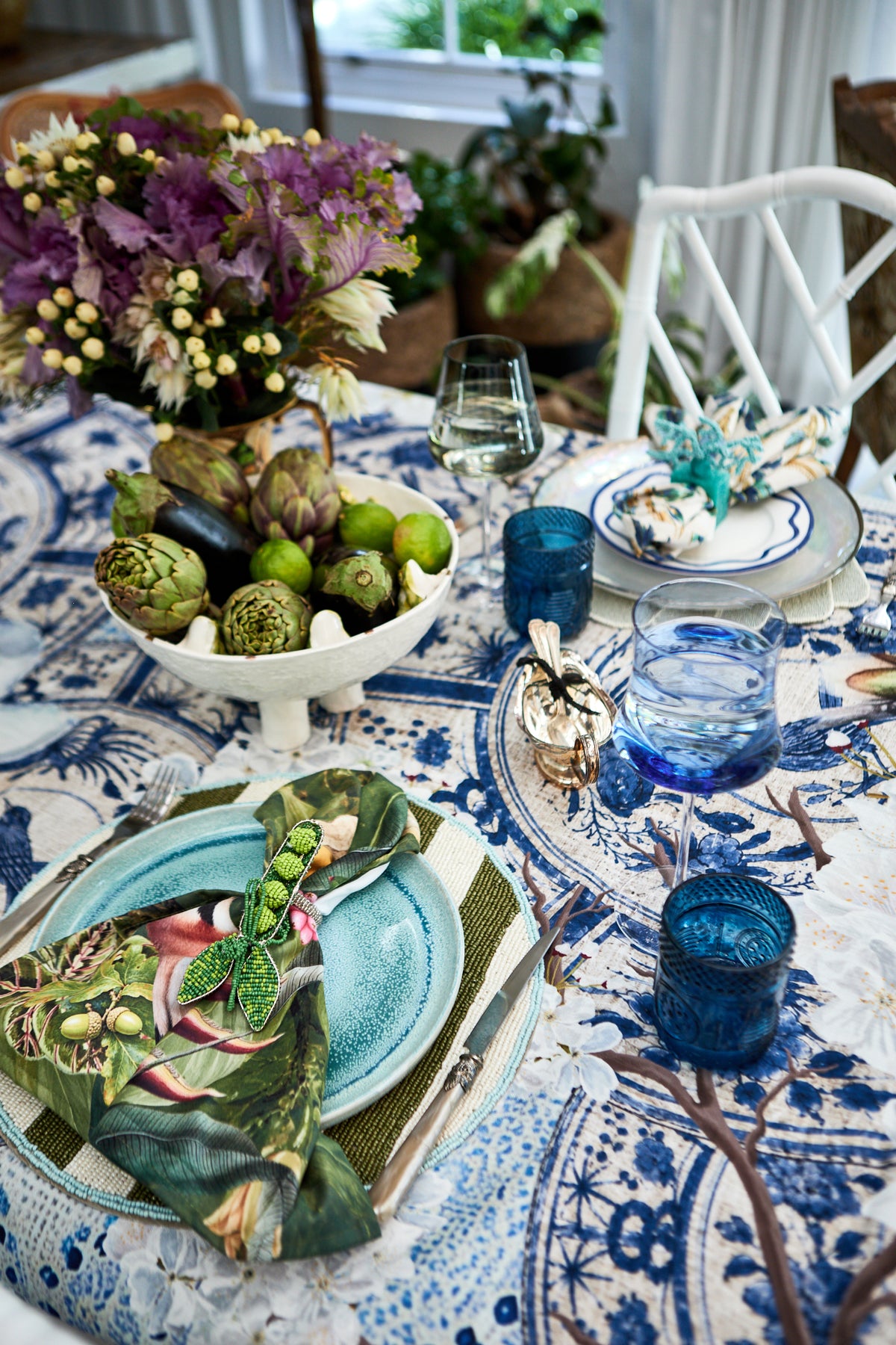 Outdoor Tablecloth - Blue & White Plates With Blossoms