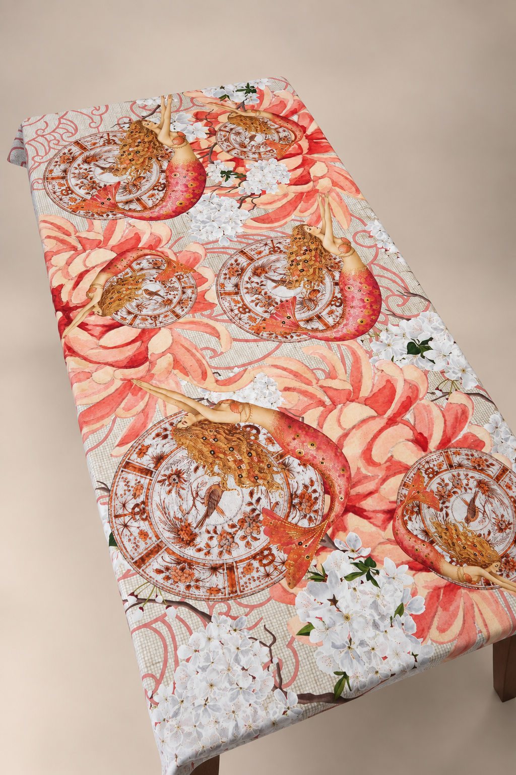Outdoor Tablecloth - Orange & Peachy Mermaids