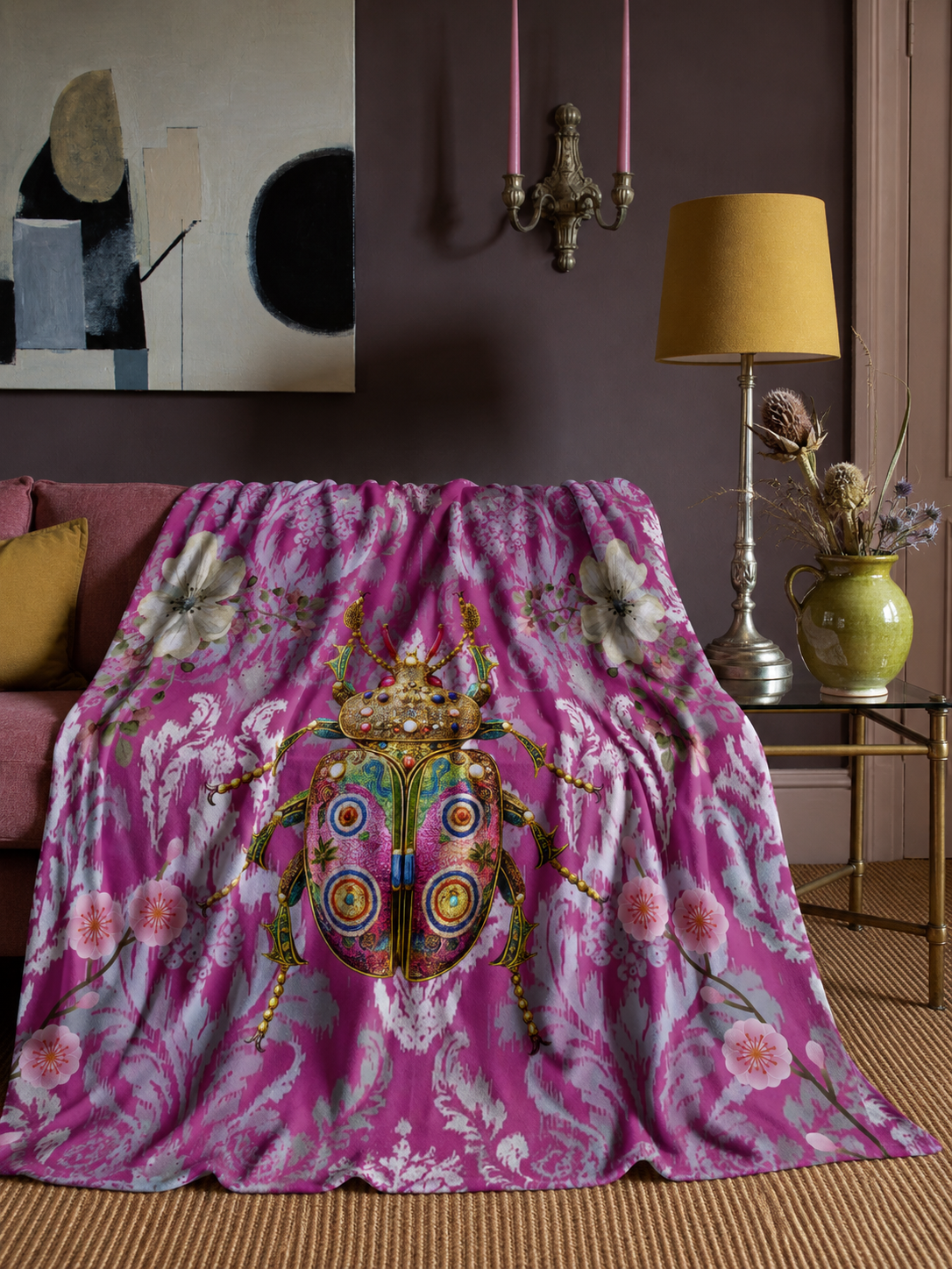 Pink Scarab - Fleece Blanket