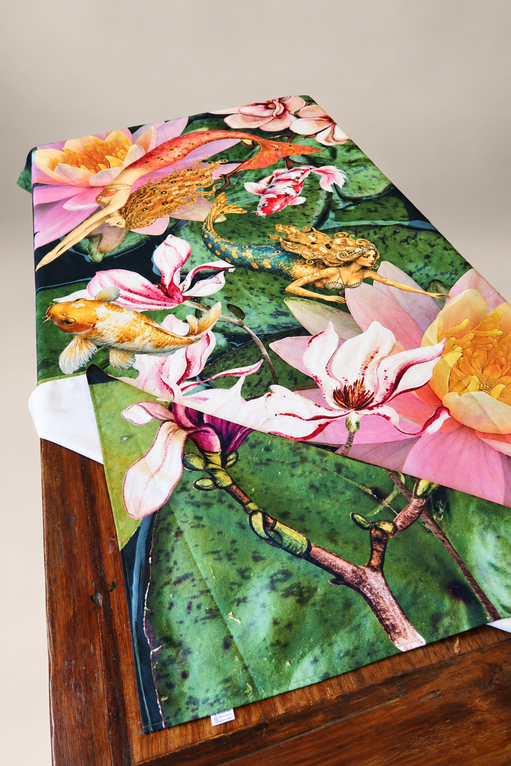 Outdoor Tablecloth - Pink Water Lilies With Mermaids