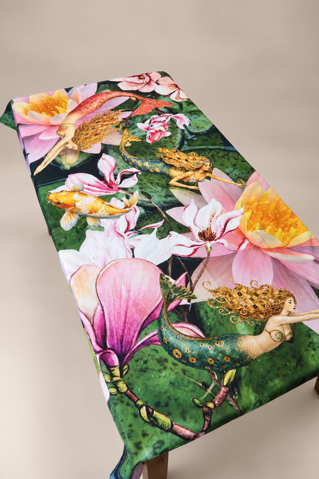 Outdoor Tablecloth - Pink Water Lilies With Mermaids
