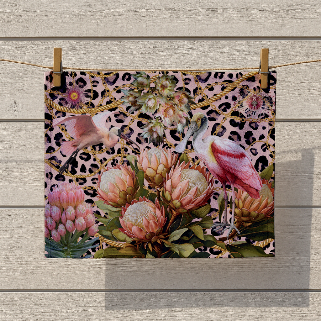 Spoonbill & Proteas - Tea Towel