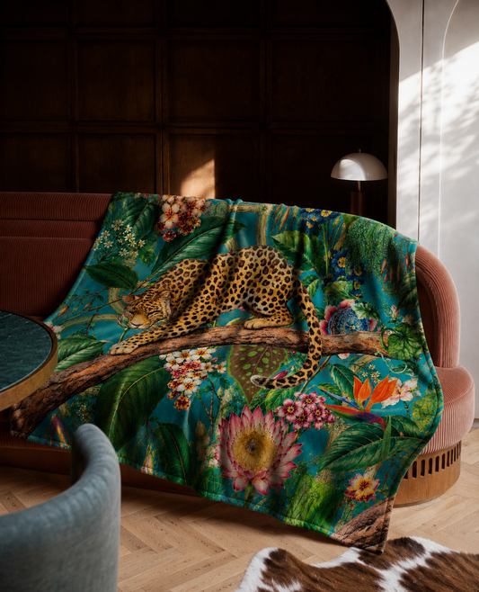 Climbing Leopard On Teal