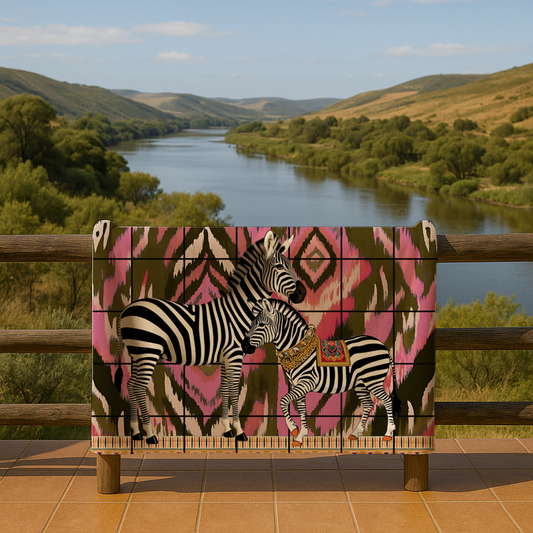 Zebras On Ikat - Fleece Blanket