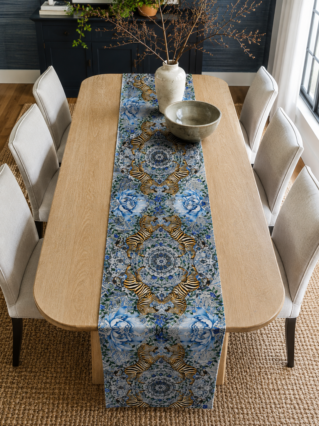 Table Runner - Zebras On Blue - Hannah Claire Creations