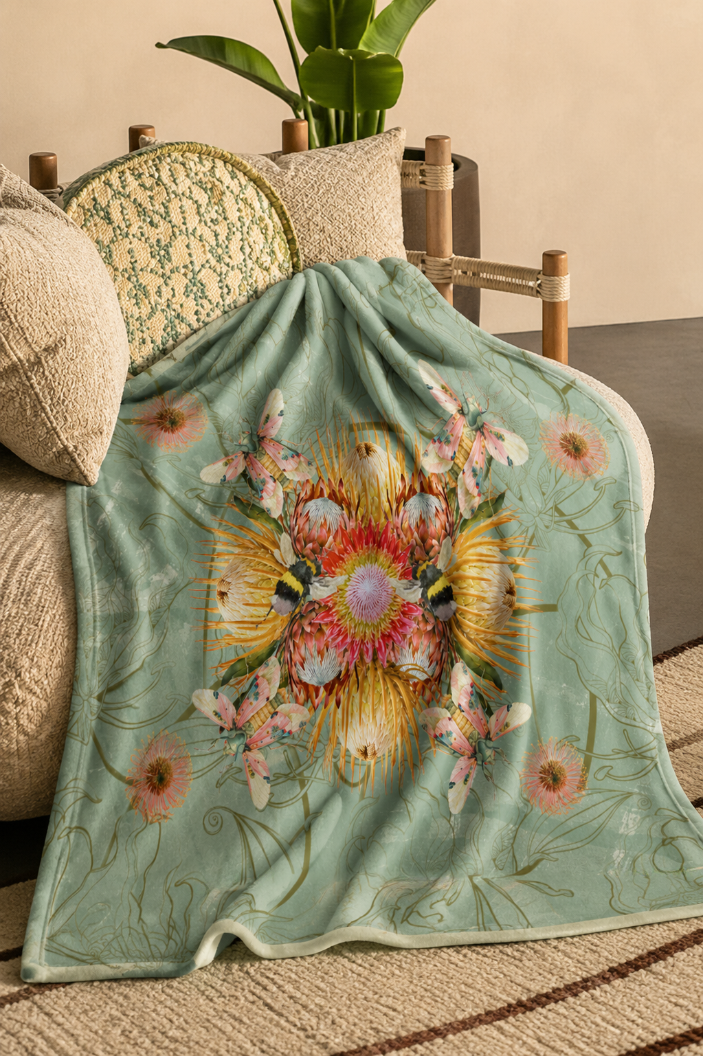 Bees & Proteas - Fleece Blanket - Hannah Claire Creations