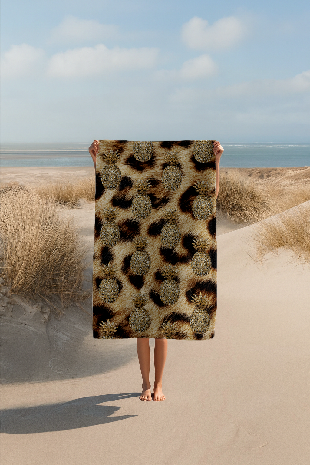 Gold Leopard Print Pineapples - Beach Towel