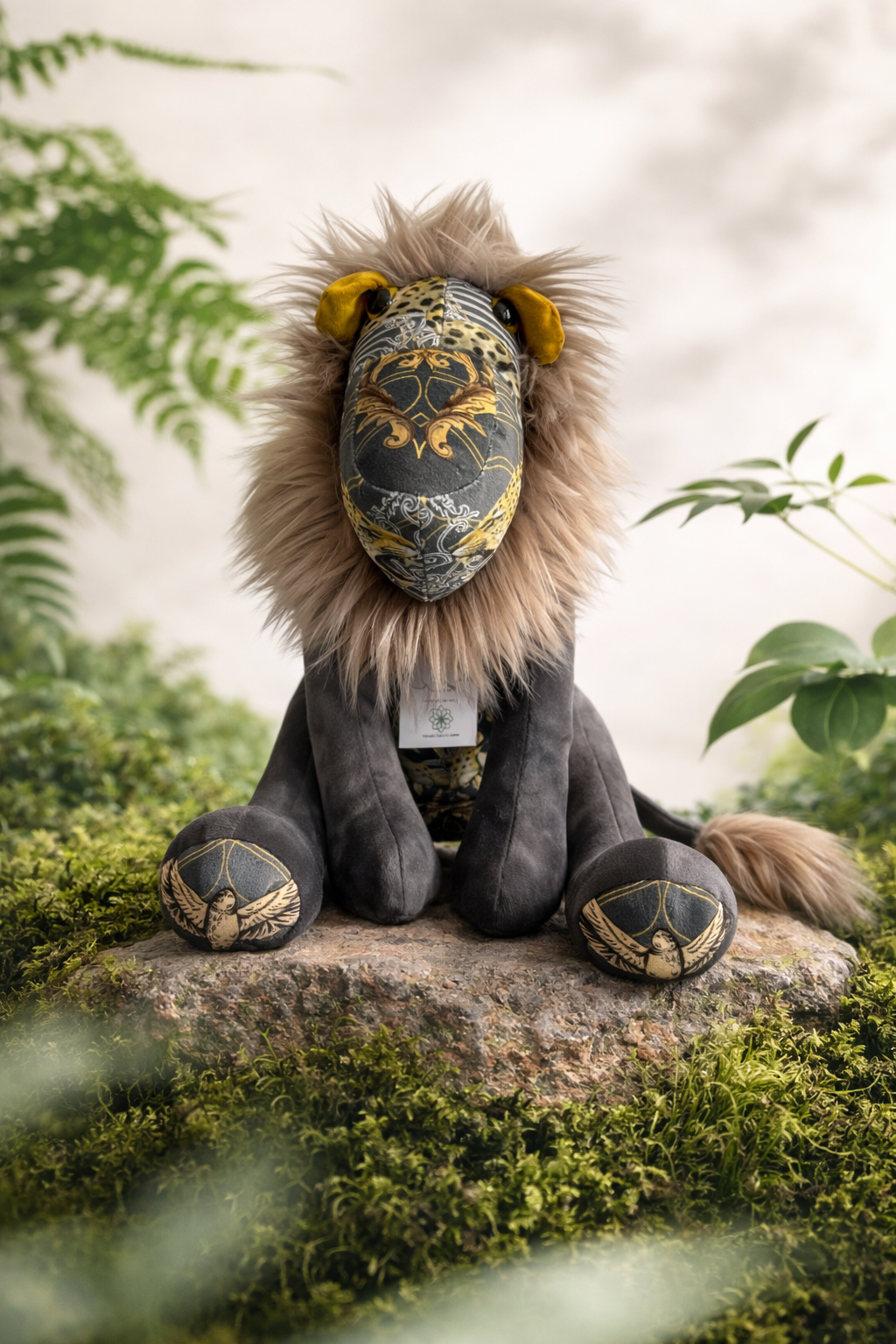 Handmade Lion - Crimson Orchard Leopards (Grey Velvet) - Hannah Claire Creations