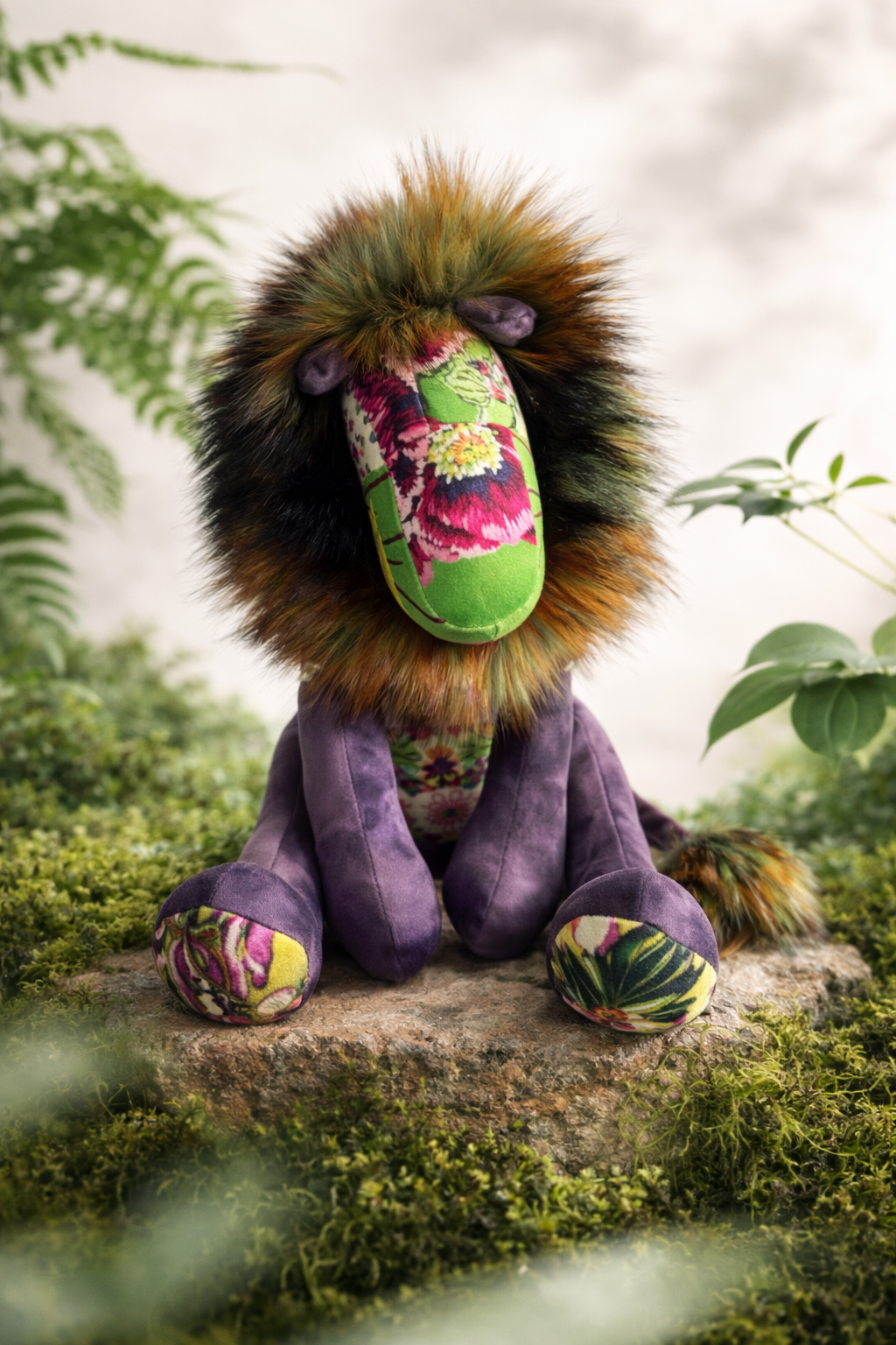 Handmade Lion - Pink & Green Bee (Purple Velvet) - Hannah Claire Creations