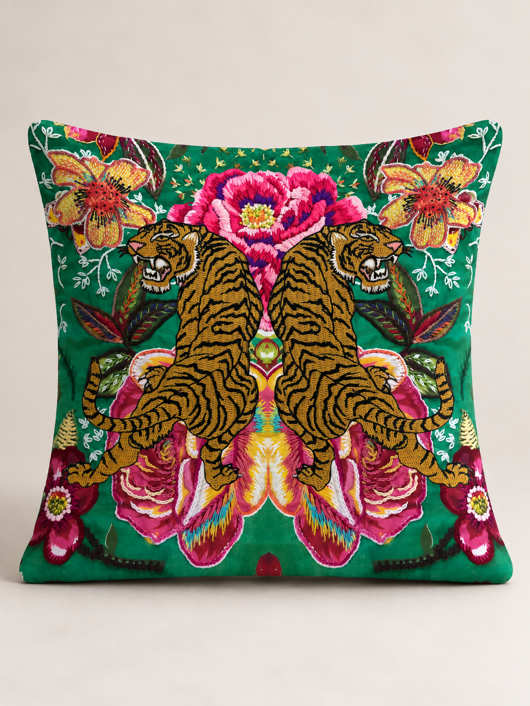 Two Tigers & Pink Flowers