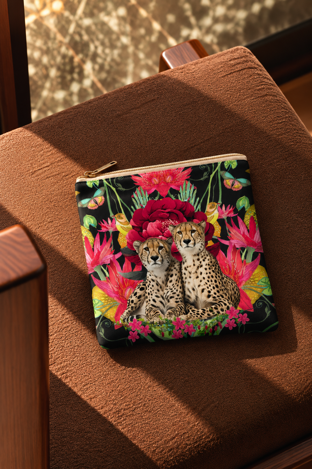 Two Cheetahs & Red Flowers